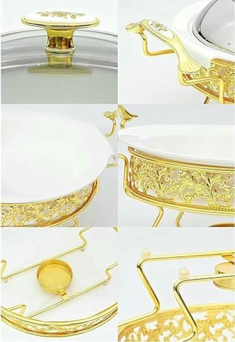 Ensemble de réchaud et de buffet rond inox et détails dorés - 3
