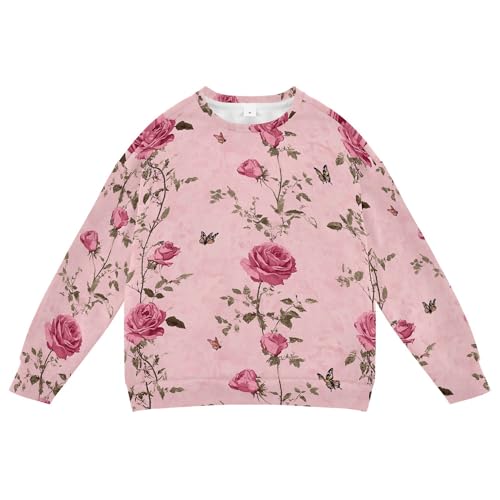 JUNZAN Unique Rose Pink Big Girls Hoodie Sweatshirt Crewneck Fall Tops Shirts Camping 4T