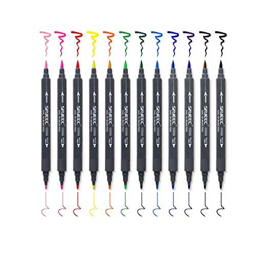 WITERY Watercolor Brush Pens 12 Colors Dual Tip Fineliner Marker Pens Coloring Pens for Kids Adults Drawing, Sketching, Highlighting & Underlining, Journalling Art Supplier