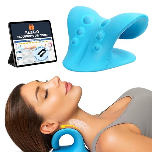 ComfortCalm Alineador Almohada Quiropráctica Cervical para Dolor de Cuello y Hombros, Neck Relajador y Corrector de Postura, Alivio del Dolor, Azul, Dispositivo de Tracción Cervical para Fisioterapia