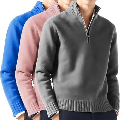 Long Sleeve Turtleneck Sweater Men Knitted Solid Color Streetwear Oversized Breathable Half Zip2