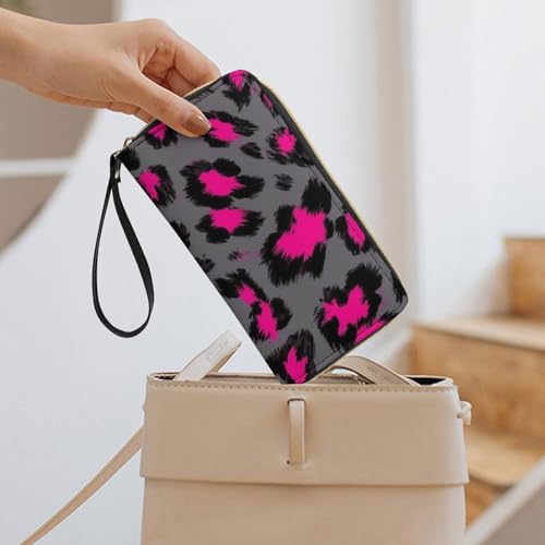 Fashion Decor Wallet, Long PU Zipper Wallet, Travel Purse Fashion Design, Huge Storage Capacity Purse With Rope Luxury Pink Dark Gray Leopard Cheetah Print 7