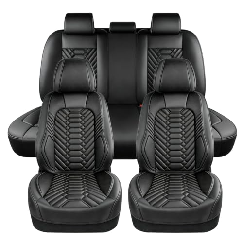 Image of Foneso Universal Fit Car Seat Covers 5 Pieces | Waterproof Front and Back Seat Covers, Luxury Faux Leather Auto Seat Protectors Fit for Most Sedans SUV Pick-up Truck