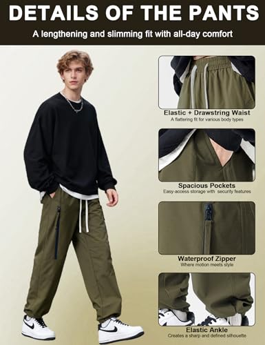 Image of Venzina Men's Techwear Casual Pants, 2-in-1 Straight Leg Waterproof Quick-Dry Joggers, Urban Functional Pants with Contrast Zipper, for Commuting Travel Workout