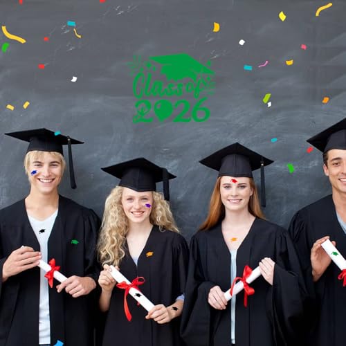 Image of 2xClass of 2026 Car Sticker & Graduation Hat Sticker Removable Graduate Decal Car Decal 8 inchx 7.1 inch Waterproof Vinyl Decals Arts & Crafts for Graduation Party Decorations (Green)