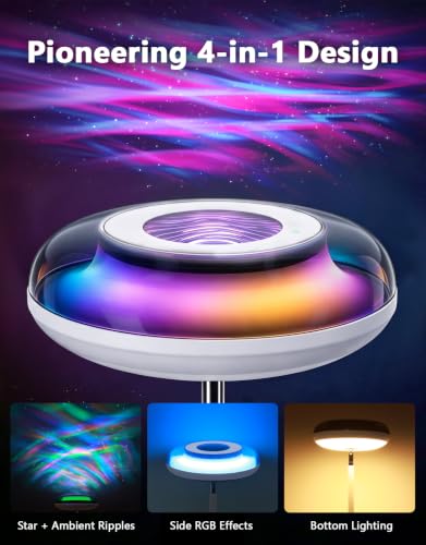 Image of Bairth Uplighter Floor Lamp for Living Room, Ripple and Star Projector