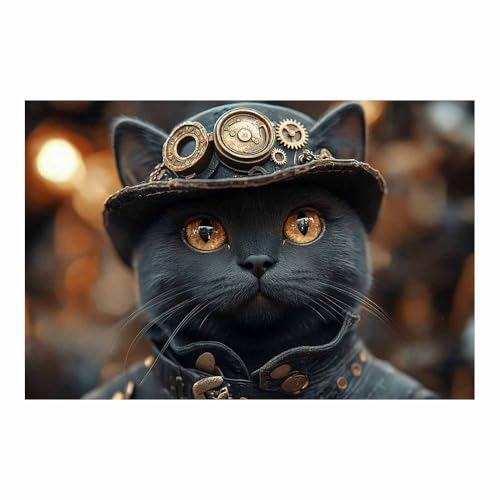 Toile animaux sauvages steampunk TERUEA noir 70x100 cm