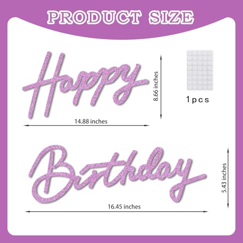 Image of TONIFUL Happy Birthday Sign for Backdrop - Glitter Purple Felt Banner - Includes Dot Glue - Perfect for Birthday Party Backdrop,Wall Decor,Balloon Arch,Photo Background