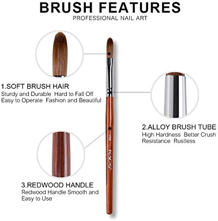 KADS Kolinsky Sable Acrylic Nail Art Brush Red Wood Pen Nail Brush for Nail Art Manicure Tool (10#), Size 10 - Image 5
