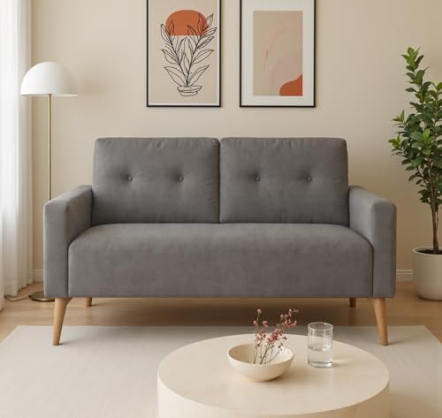 Homall Loveseat Sofa, Mid-Century Sleeper Sofa Couch, Fabric Upholstered 2-Seater Sofa for Living Room, Studio, Apartment (Gray)
