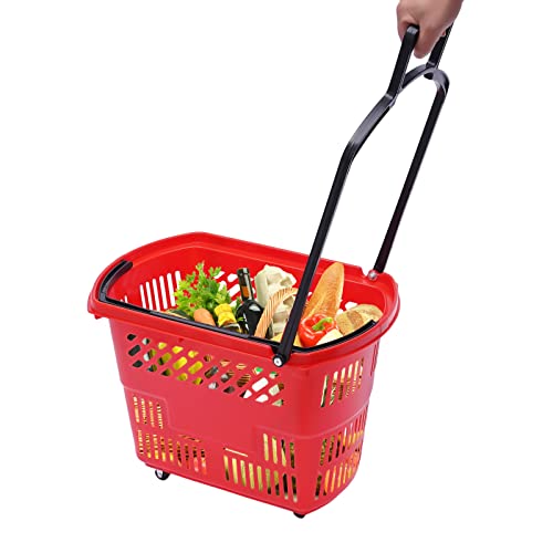 6PCS Shopping Carts, 35L Plastic Rolling Shopping Basket with Wheels, Upgrad Thickened Retail Shopping Baskets with Handles, Large Portable Shopping Basket Set for Supermarkets Retail Stores Grocery