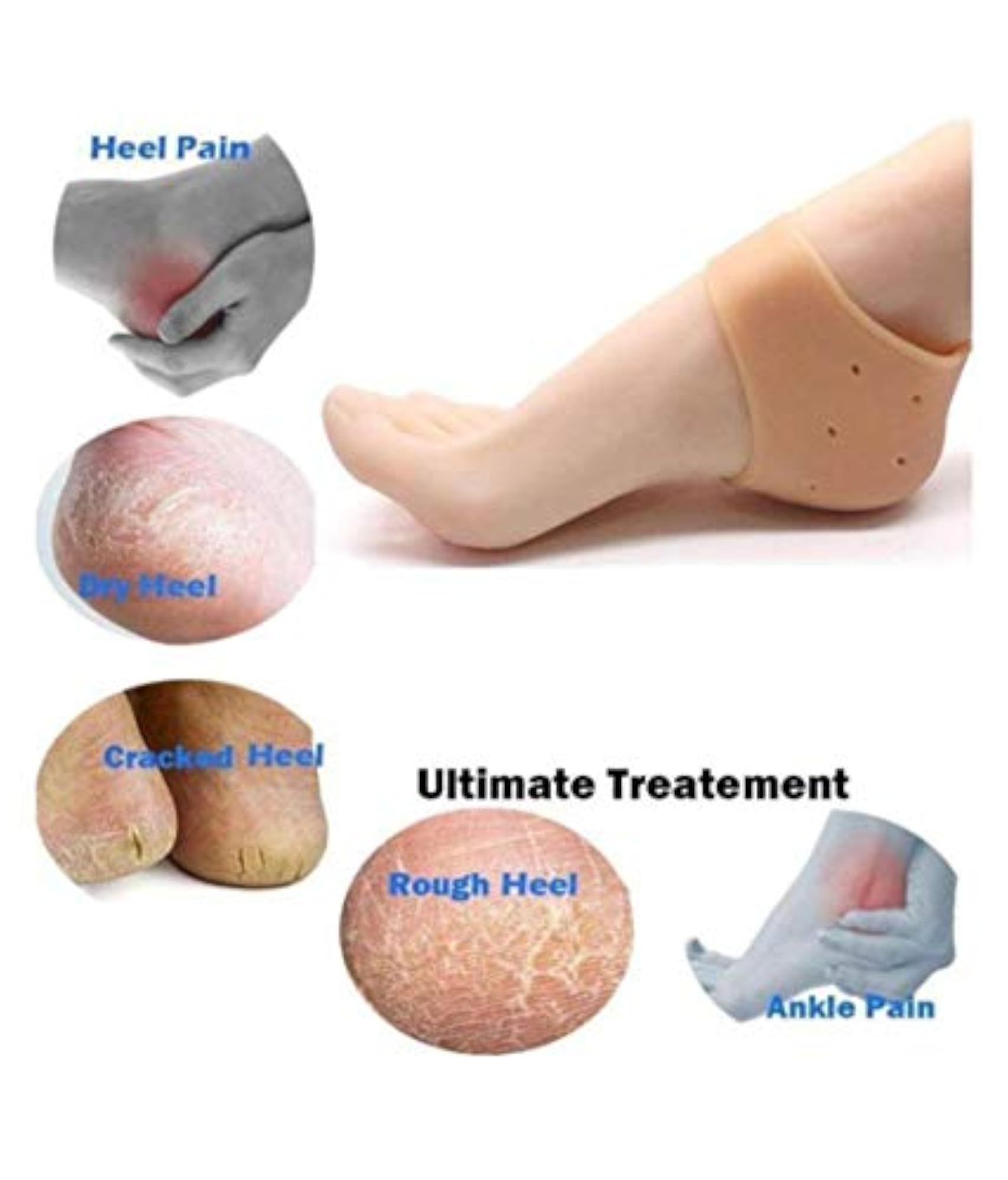 Silicone Gel Heel Pad Socks for Pain Relief, 2-Pair Set