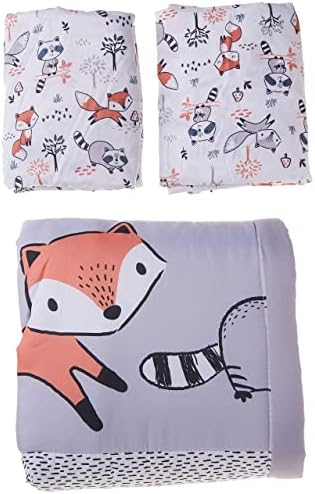 Little Love By Nojo Lil Fox, Grey, Orange, White 3Piece Nursery Mini Crib Bedding Set With Comforter, 2 Fitted Mini Crib Sheets, Orange, Grey, White, Charcoal