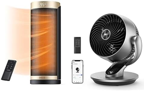 Bundle of DREO Space Heater, 1500W PTC Heaters,70 Oscillation, 1-12H Timer + DREO Smart Fans for Home, Powerful 70 ft Whole Room Air Circulator Fan, 120+90 Oscillating Quiet Fan