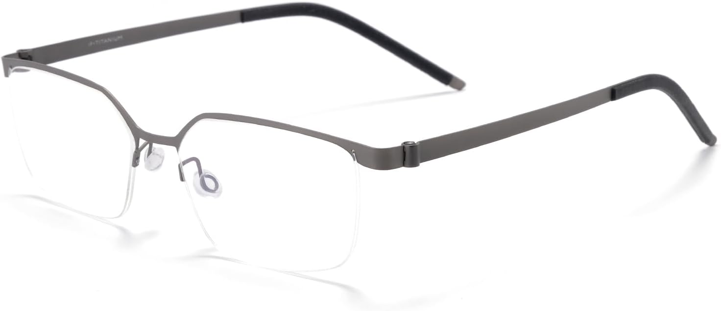 Superlight Titanium Blue Light Blocking Glasses Stylish Semi-rimless Rectangle Computer Gaming Eyeglasses (Gunmetal)