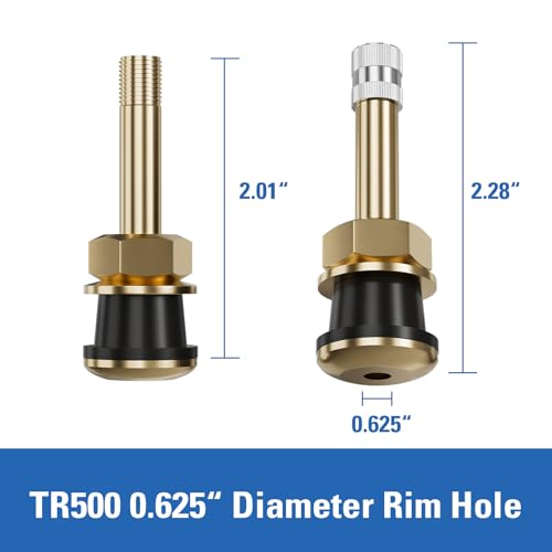 Image of CKAuto TR500 Tire Valve Stems, 2.01'' Metal Valve Stems | Clamp-in Brass Tire Valve Stem with Valve Stem Core for Rim Φ.625 inch (10 Pack)