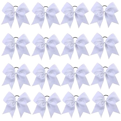 WSQHAO 16 Lazos for el Pelo de Color Liso con Lazo Grande y elástico for Mujer y niña, Cinta con Lazo, Banda de Goma, Accesorios for la Cabeza. para Cheer Girl Adolescente(White)