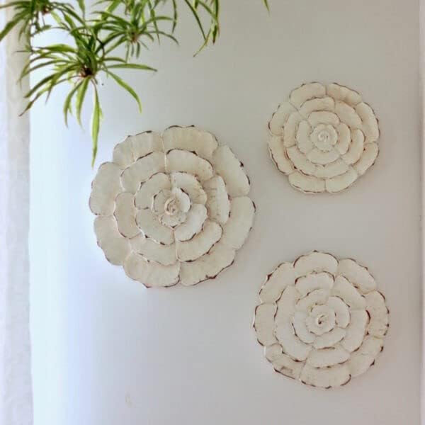 VAS Collection Home Decorative Wooden Wall Panel Decor for Living Room, Bedroom, Hallway, Office, (SET OF 3) White Antique(DISTRESS FINISH)