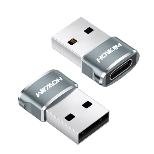 HOWJIM Adattatore da USB a USB C 2 pezzi,PD27W/66W Ricarica Rapida Trasmissione Dati 480Mbps,Adattatore da Type C Femmina a USB2.0 Maschio per M-acBook Pad Phone 17/16/15 G-alaxy X-peria P-ixel Grigio