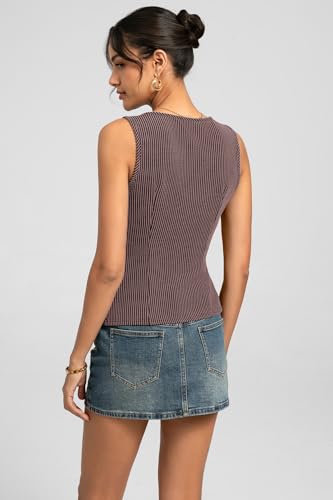Kate Kasin Womens Brown Button Up Tank Tops Trendy 2026, Summer Ribbed Sweater Vest, Sleeveless Going Out Outfits XL — view 4