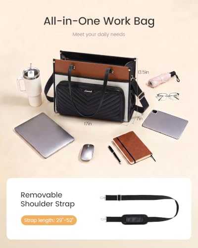 Image of LOVEVOOK Quilted PU Leather Teacher Tote Laptop Bag Work Purse for Women | Large Cup Holder, Professional Waterproof Handbag Briefcase, Gifts for Business Office Nurse Mom College Travel Daily Leiure