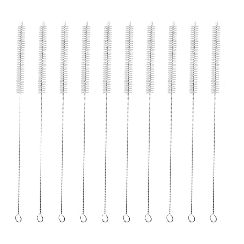 ASUIU 10-Piece Stainless Steel Straw Cleaning Brush Set, 150/200/250mm Tube Pipe Cleaners with Nylon Bristles for Drinking Straws, Bottles, and Narrow Openings(10pcs 25cm)