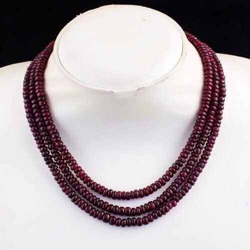 Natural 440 Cts 3 Strand Red Ruby Round Shape Beaded Womens Necklace CHIK_NECKLACE-31746