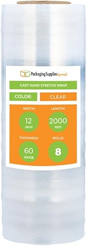 PSBM - Envoltura elástica, paquete de 8, 12 pulgadas x 2000 pies, calibre 60, adherencia de plástico transparente, rollos de película elástica a