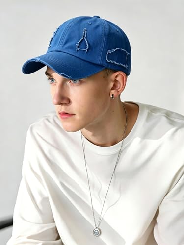 Image of Unisex Ripped Distressed Denim Ring Baseball Cap Hip Hop Vintage Dad Hat Adjustable