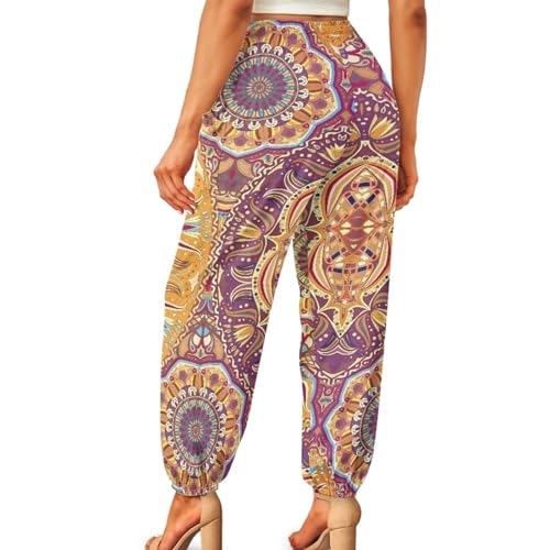 Gzzxiailg Calça de harém tribal mandala para mulheres, longa, larga, esportiva, ioga, calças de ioga