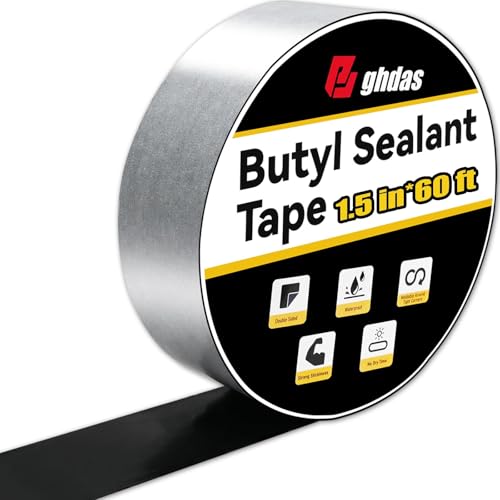 Image of Bghdas - 1 Pack Butyl Sealant Tape 1 1 /2 inch X 60' - Double Sided - Black Vapor Barrier Butyl Tape for Wall of Crawl Space, Rv Windows, Deck Boat, Crawlspace (Waterproof, Weatherproof)