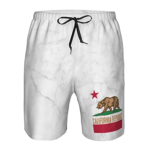 ONVOWO California Republic Gifts Mens Swim Trunks Quick Dry Swimwear Pockets Swim Shorts with Mesh Lining White-S