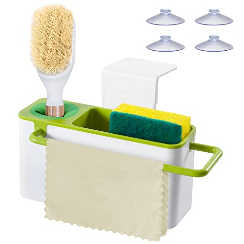 Ceretia Sponge Holder For Kitchen Sink, 3-In-1 Sink Caddy With Suction Cups Or Hanging 2 Installation Ways, Kitchen Sink Organizer For Sponge, Dish Brush And Dish Towel #TOP17