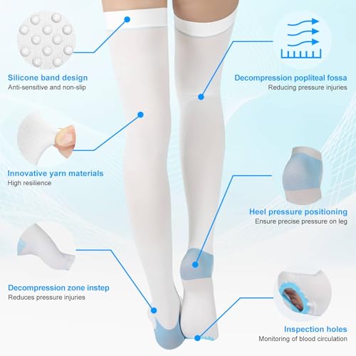 Image of TED Hose Compression Stockings for Women & Men,Anti Embolism Knee-High | Thigh High Compression Socks with Inspection Hole,15-20mmHg Medical Compression Hose,Unisex White