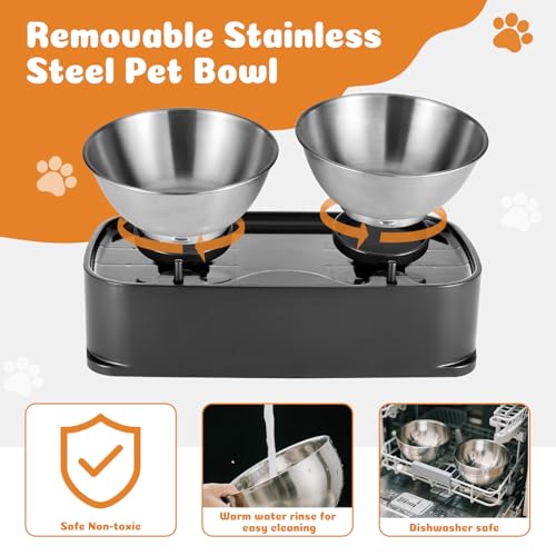 OSORD Tigelas para gatos - Tigelas de aço inoxidável 304 inclinadas de 15° e 0° e 4 níveis elevados