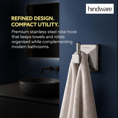Image of Hindware Stelo Cloth Hanger for Wall| Bathroom Accessory | Superior Stainless Steel | Space Saving | Mirror Like Chrome Finish | Corrosion Resistant | Dimension (mm): 52 * 62 * 56 | 1-Year Warranty