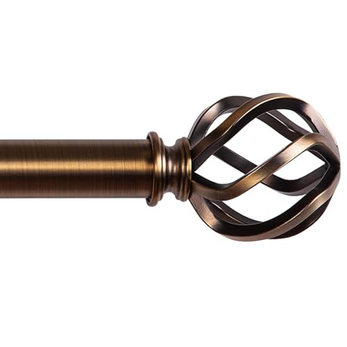 Brass Curtain Rods 18 to 45 Inches, 1 Inch Modern Drapery Rods, Adjustable Heavy Duty Curtain Rod, with Twisted Cage Finial for Home & Office (18"-45"