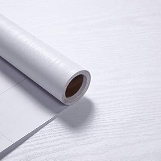 VEELIKE White Sticky Back Plastic Roll Grain Wood Wallpaper Vinyl Worktop Covering 40cm x 300cm Self Adhesive Contact Paper Waterproof Oil Proof Film for Worktop Counter Wardrobe