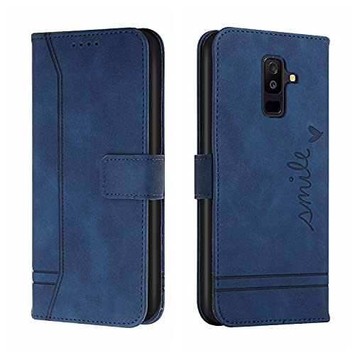 Bravoday Coque pour Galaxy A6 Plus/Galaxy A6+, Etui Cuir avec Magnetique, Flip Pochette Housse pour Galaxy A9 Star Lite / J8 2018 Protection, Bleu
