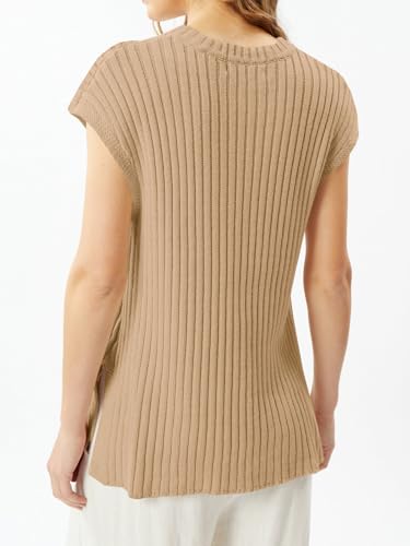 Image of Imily Bela Womens Short Sleeve Sweater Casual Crew Neck Rribbed Knit Split Pullover Summer Tunic Tops