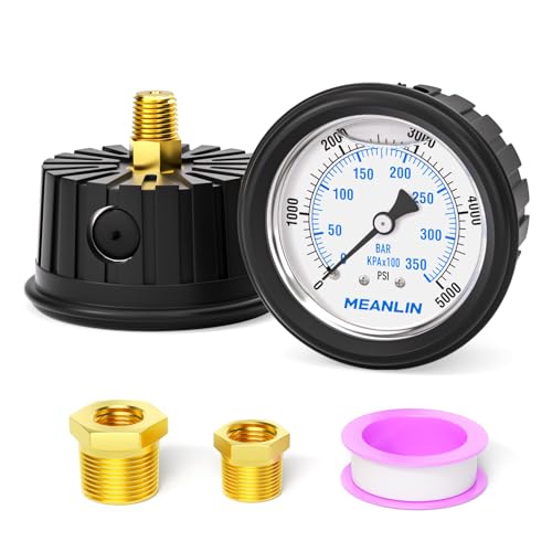 Image of MEANLIN MEASURE 0~5000Psi Stainless Steel 1 /4 inch NPT 2.5 inch FACE DIAL Liquid Filled Pressure Gauge WOG Water Oil Air Center Back Mount(with Rubber Protective Sleeve)
