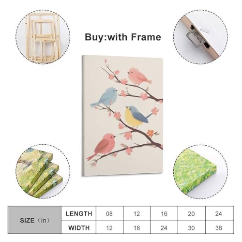 Décoration murale moderne oiseaux sur branche de fleurs toile - 2