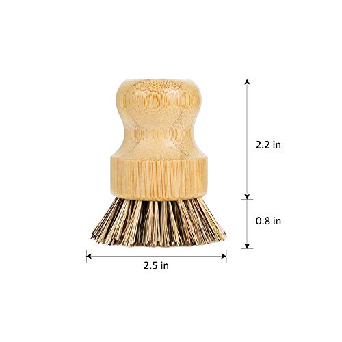 Greenth Pro Palm Pot Dish Brush- Eco Friendly Bamboo 2 Packs Mini Durable Scrub For Kitchen Cleaning With Ceramics Holder #TOP2