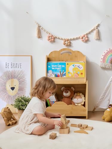 Lavenix Bamboo Kids Bookshelf 3-Tier with Modular Storage, Montessori Bookcase for Toddler Kids Rooms, Baby Nursery, Playroom, Classroom - Image 7
