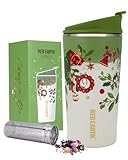 GiNT 17oz Christmas Tea Cup with Infuser and Lid - 4D Gold Foil Pattern (Bells & Holly), 316 Stainless Steel Double Wall Vacuum Insulated Travel Tea Mug, Leak-Free, for Commuting/Camping Gifts
