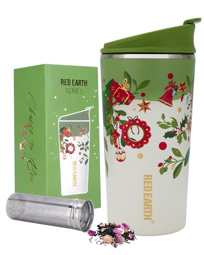 GiNT 17oz Christmas Travel Tea Mug with Infuser and Lid - 4D Gold Foil Design (Bells & Holly), 316 Stainless Steel Double Wall Vacuum Insulated, Perfect for Commuting and Camping Gifts
