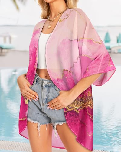 Image of Women Kimono Cardigans Casual Summer Tops Cover up Open Front Floral Print Resort Wear 2026
