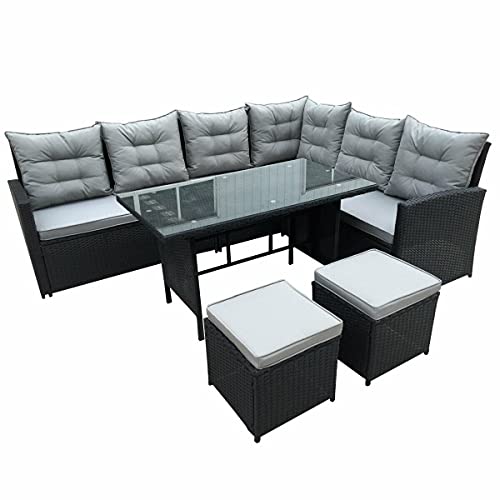YJYDD Essgruppe Gartenmöbel Rattan Set Dining Lounge Farbwahl (Color : Schwarz) – Bild 5