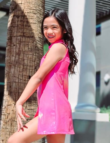 Dance Costumes Girls Glittery Dancewear Side Split Hip Pop Dress Shiny Sleeveless Tops with Sparkly Shorts4