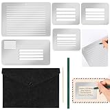 5 Pcs Metal Straight Line Stencil Templates Lettering Aid Template for Journaling Lettering & Writing Envelope Addressing Guide Ruler Set with Multiple Sizes Spacing Lines and Storage Pouch